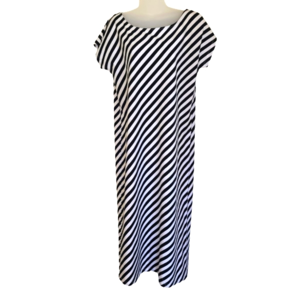Sweet Salt Size XL Navy and White Stripped Midi Dress Modest New
